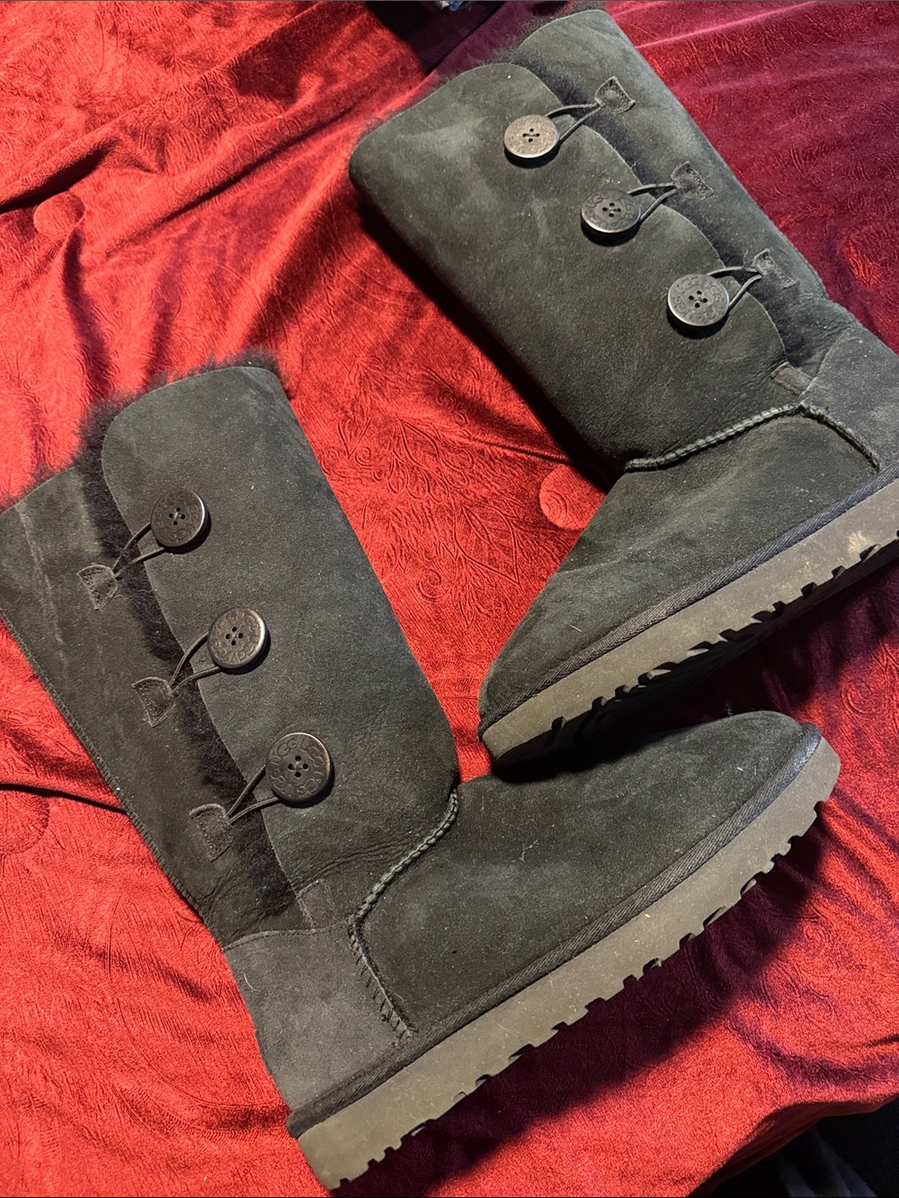 UGG Black Suede Triple-Button Mid-Calf Boots